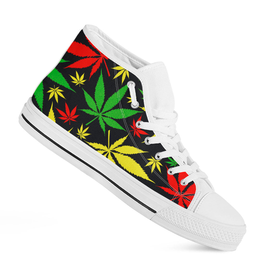 Hemp Leaves Reggae Pattern Print White High Top Sneakers