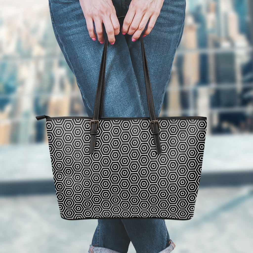 Hexagon Geometric Pattern Print Leather Tote Bag