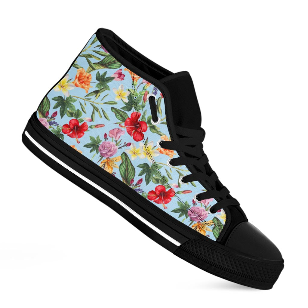 Hibiscus Flower Floral Pattern Print Black High Top Sneakers