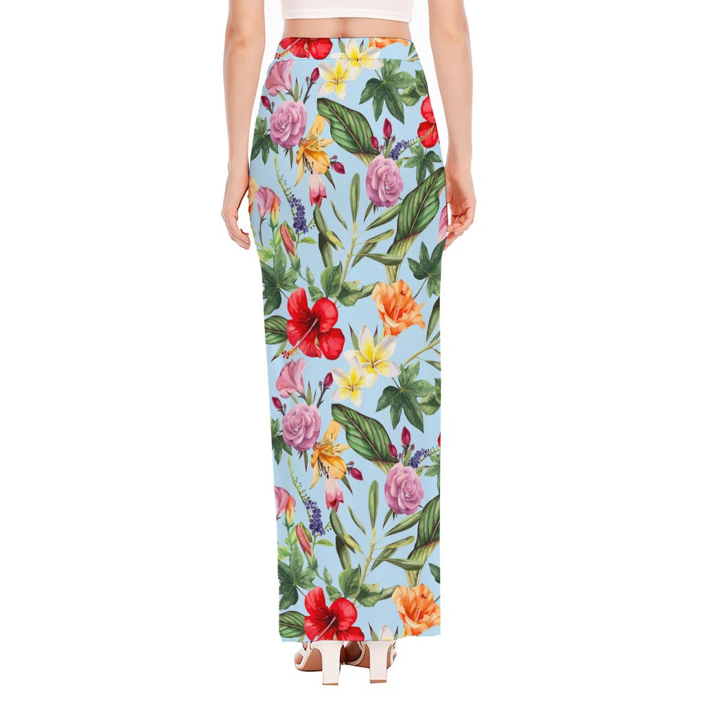Hibiscus Flower Floral Pattern Print High Slit Maxi Skirt