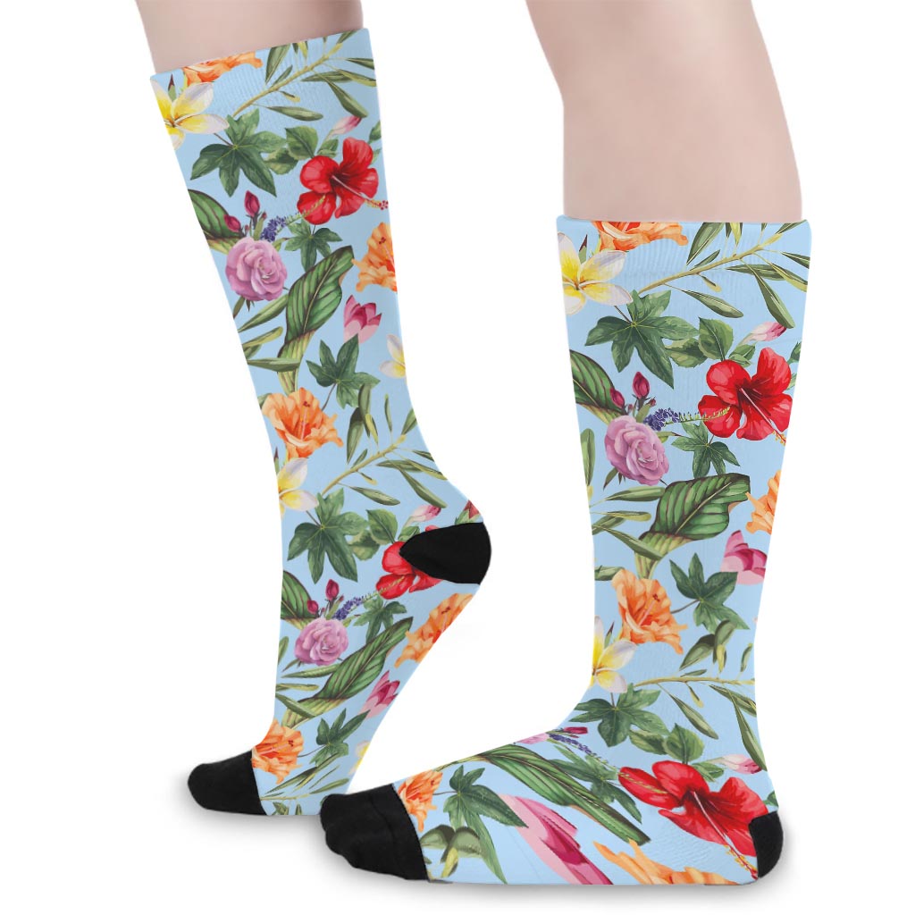 Hibiscus Flower Floral Pattern Print Long Socks