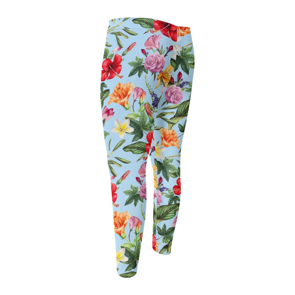 Hibiscus Flower Floral Pattern Print Men's Compression Pants