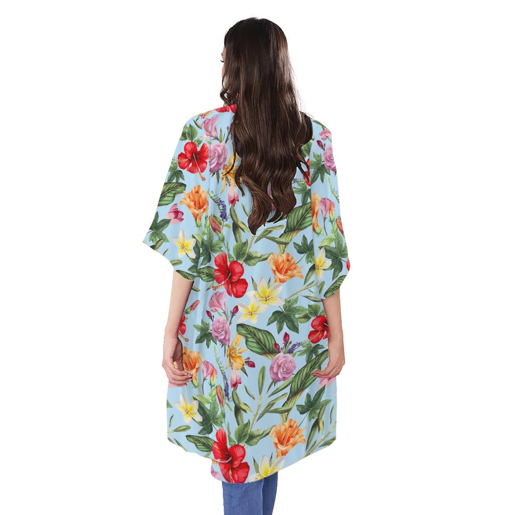 Hibiscus Flower Floral Pattern Print Open Front Beach Cover Up
