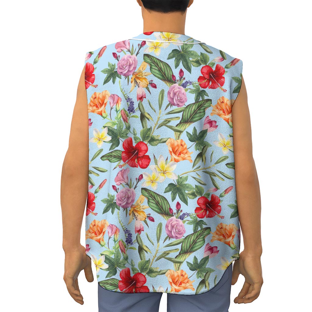 Hibiscus Flower Floral Pattern Print Sleeveless Baseball Jersey