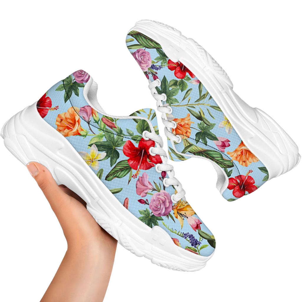 Hibiscus Flower Floral Pattern Print White Chunky Shoes