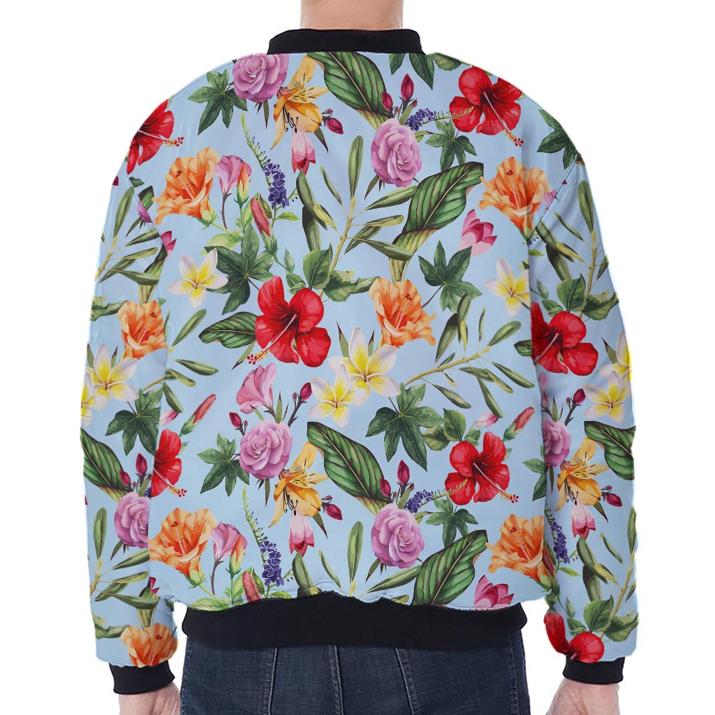Hibiscus Flower Floral Pattern Print Zip Sleeve Bomber Jacket
