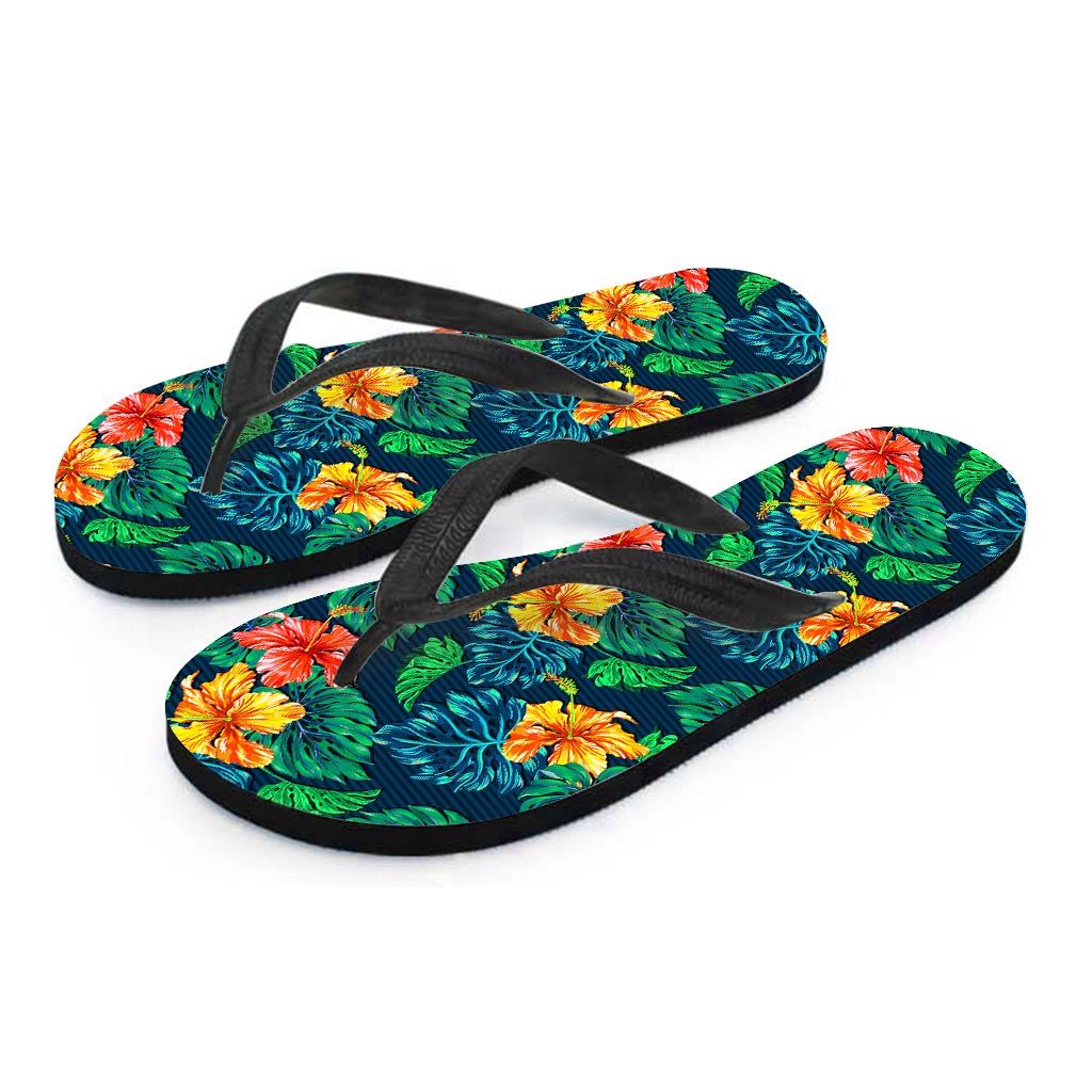 Hibiscus Monstera Hawaii Pattern Print Flip Flops