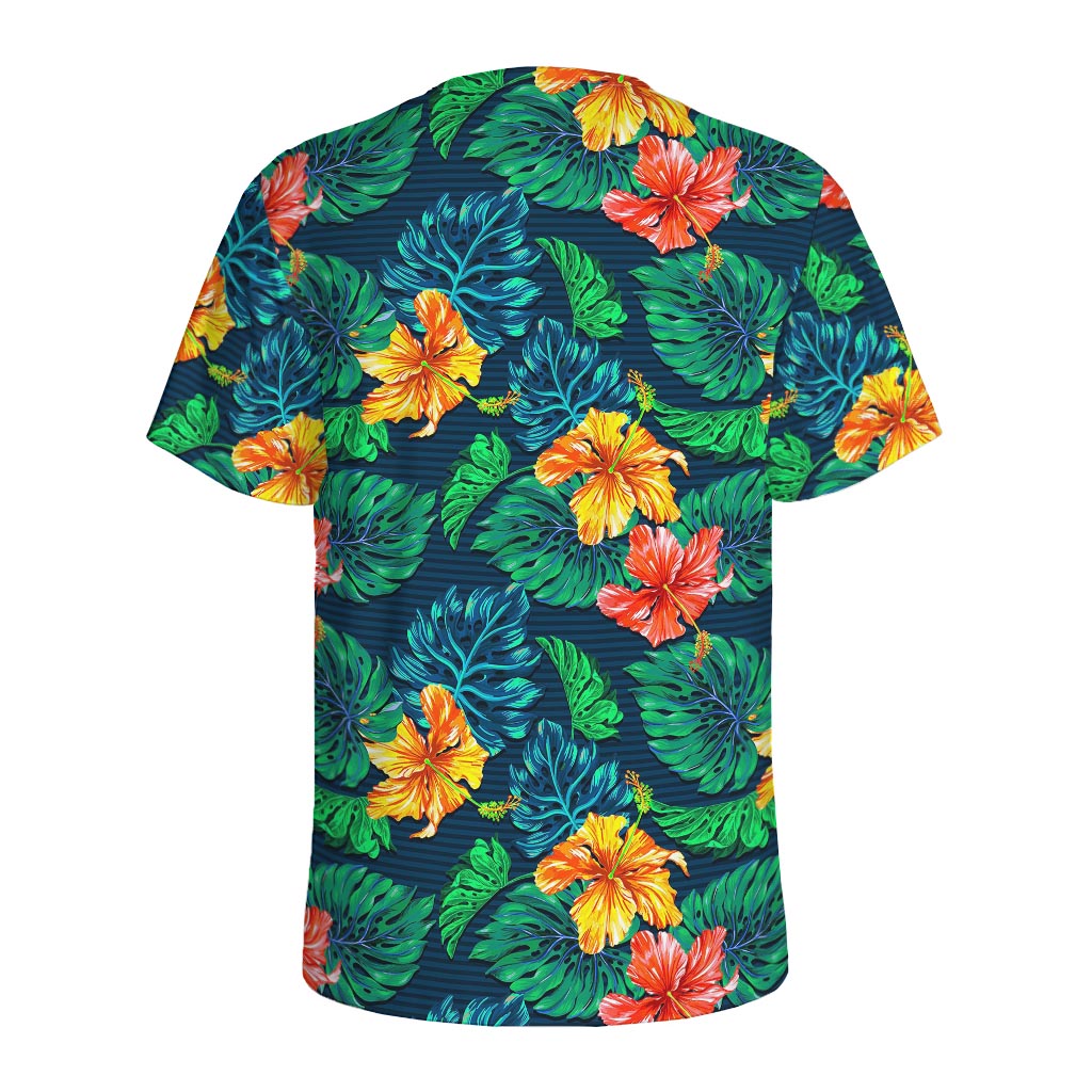 Hibiscus Monstera Hawaii Pattern Print Men's Sports T-Shirt