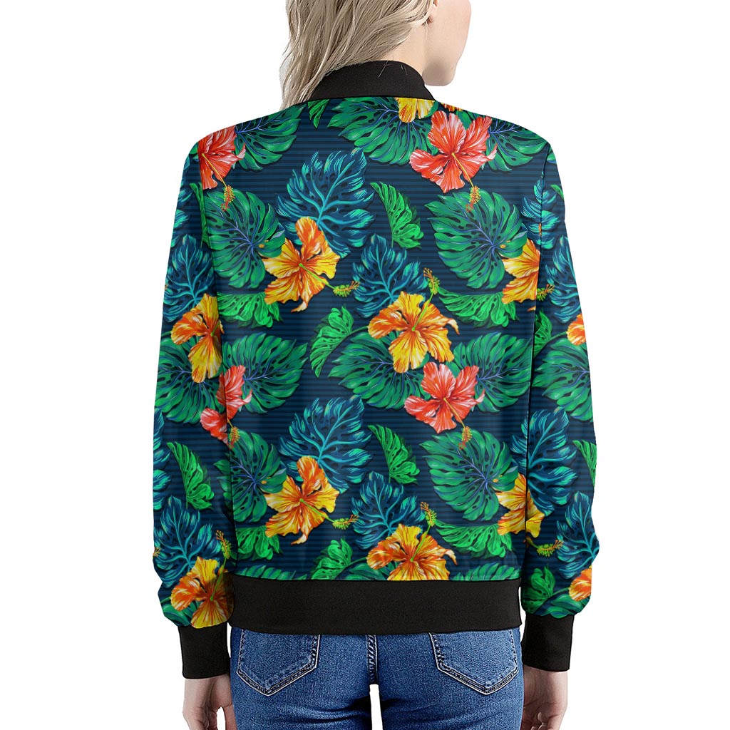 Hibiscus Monstera Hawaii Pattern Print Women's Bomber Jacket