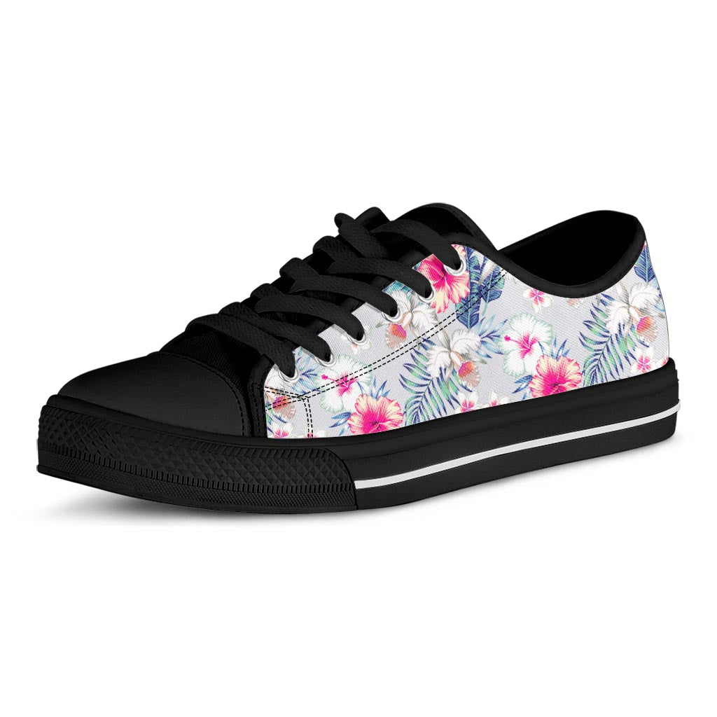 Hibiscus Orchids Hawaii Pattern Print Black Low Top Sneakers