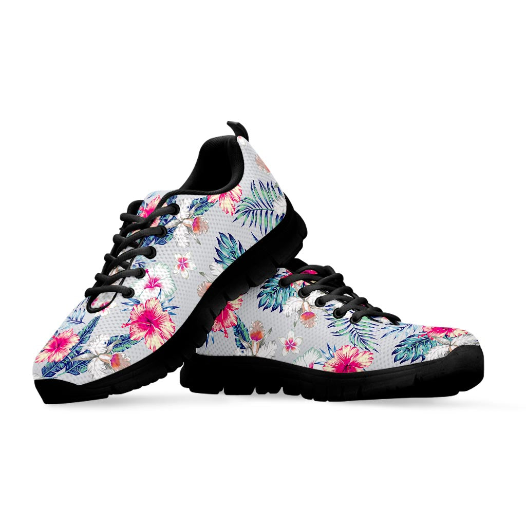 Hibiscus Orchids Hawaii Pattern Print Black Running Shoes