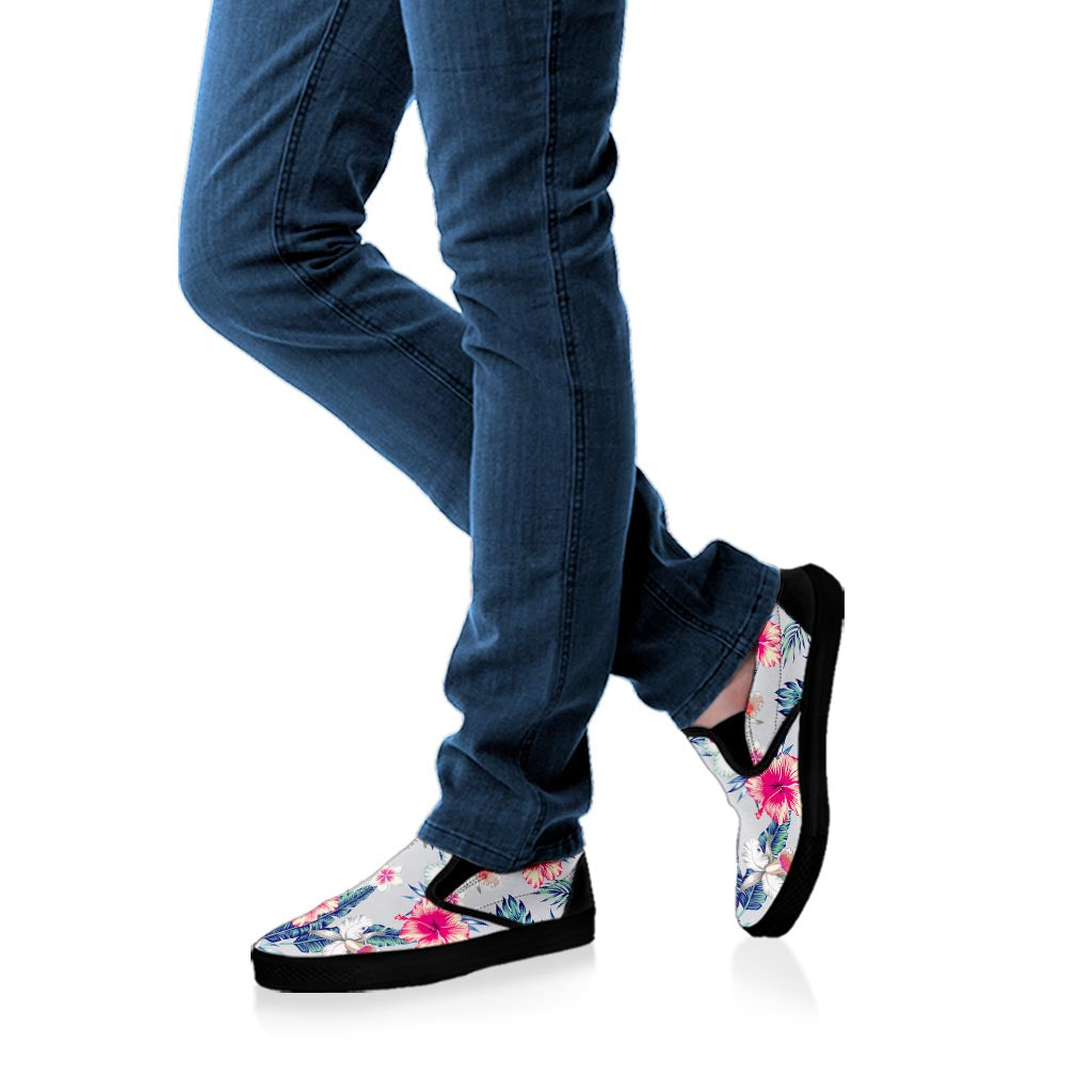 Hibiscus Orchids Hawaii Pattern Print Black Slip On Sneakers