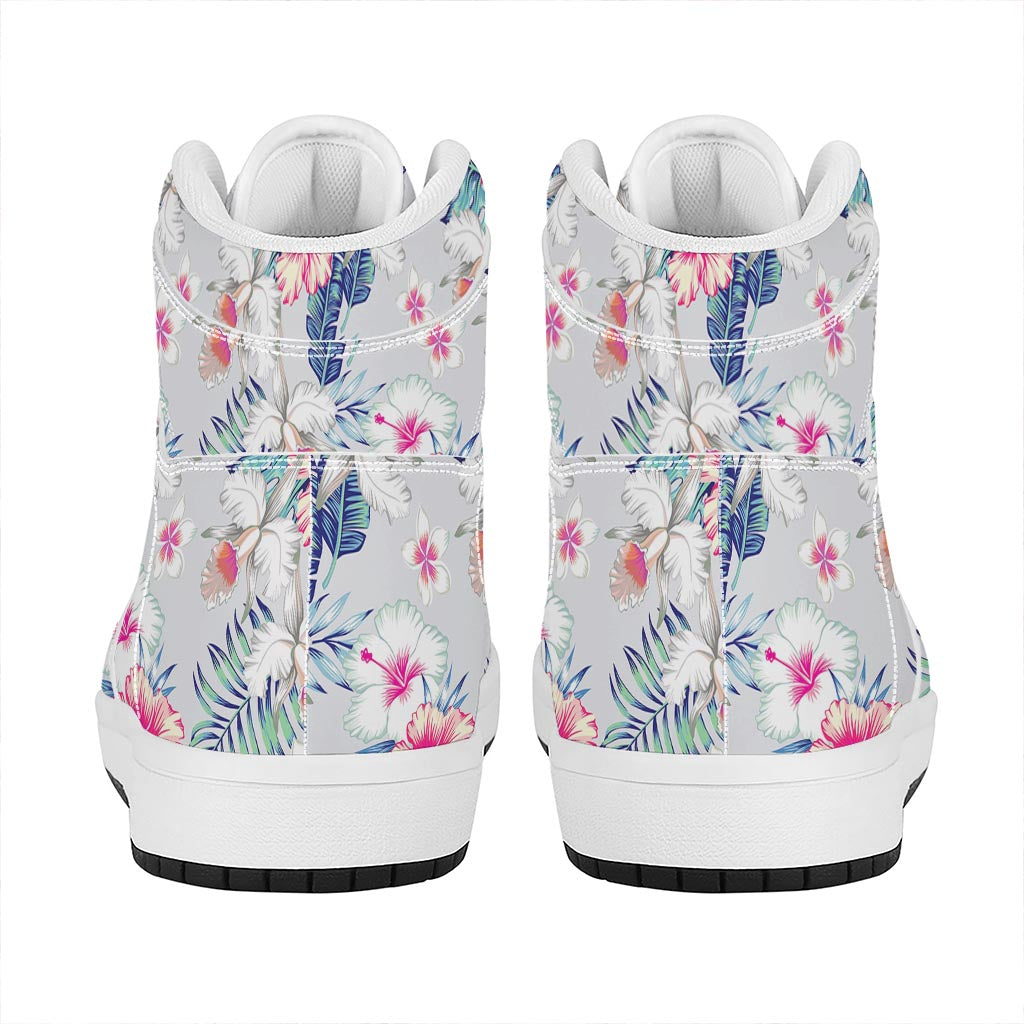 Hibiscus Orchids Hawaii Pattern Print High Top Leather Sneakers