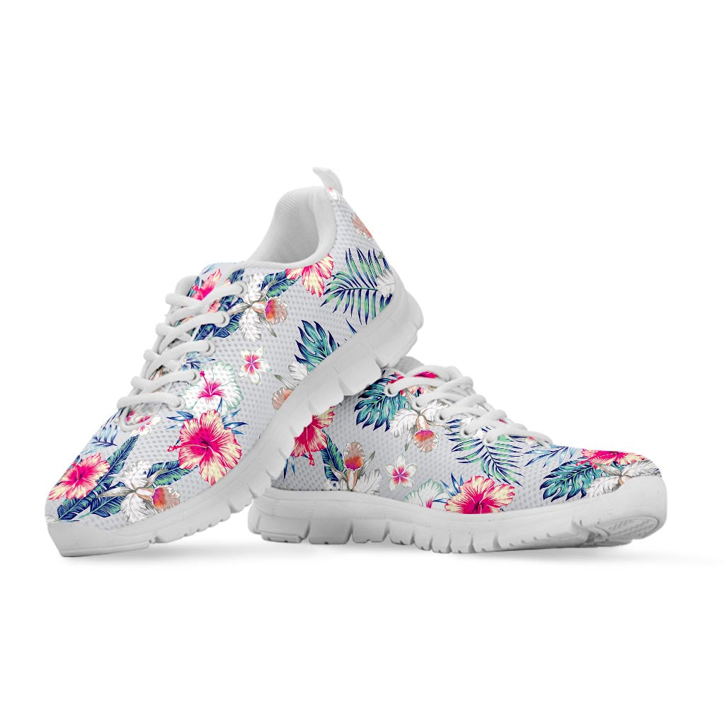Hibiscus Orchids Hawaii Pattern Print White Running Shoes