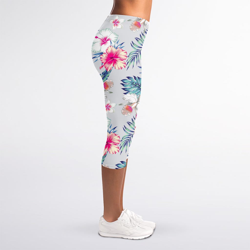 Hibiscus Orchids Hawaii Pattern Print Women's Capri Leggings