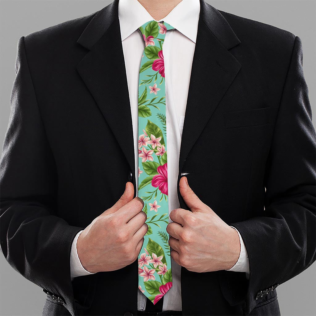 Hibiscus Plumeria Flowers Pattern Print Necktie