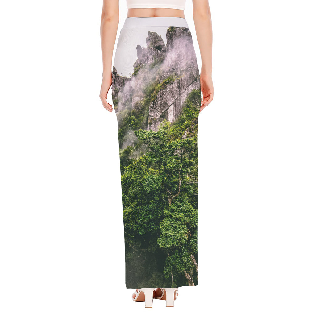 High Mountain Print High Slit Maxi Skirt