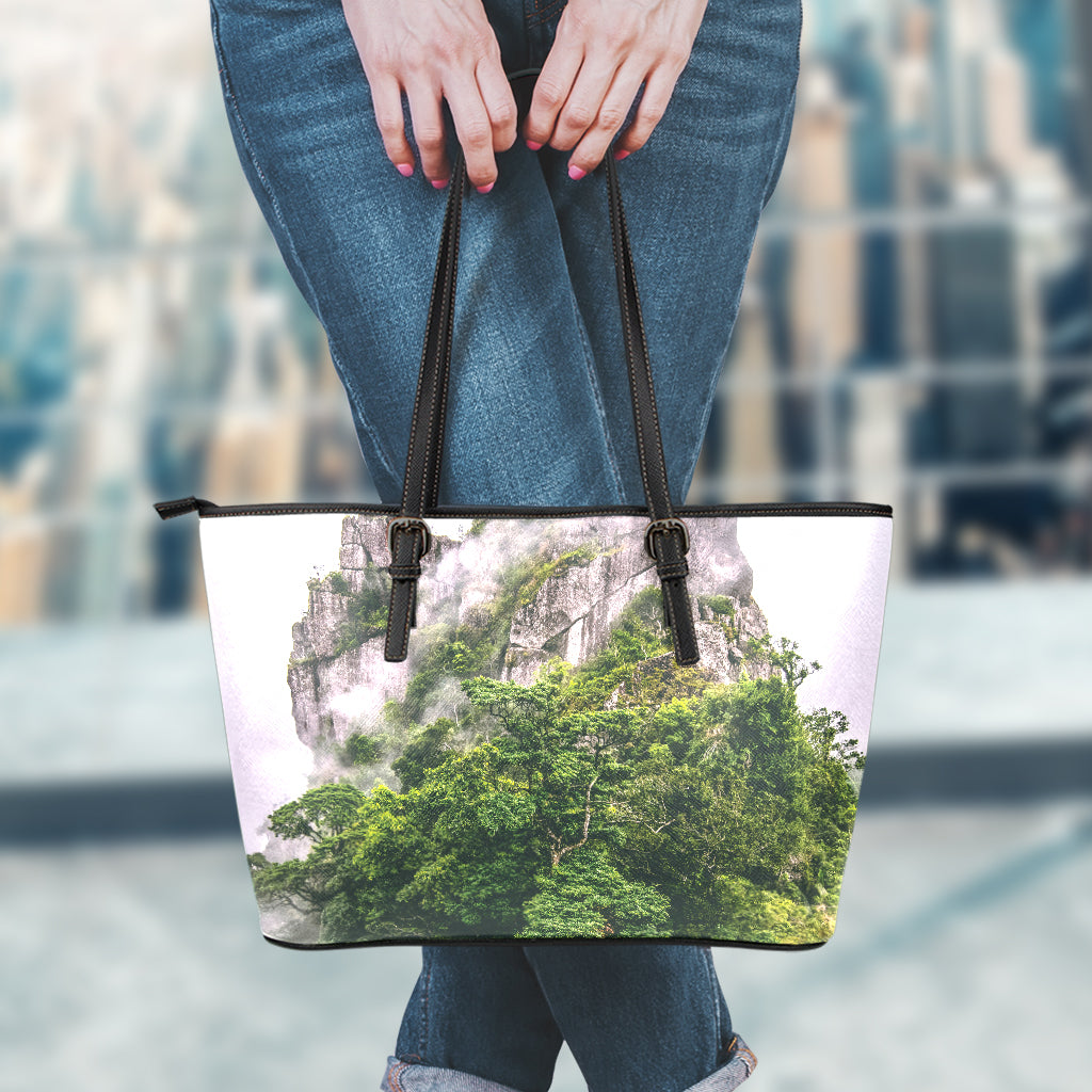 High Mountain Print Leather Tote Bag