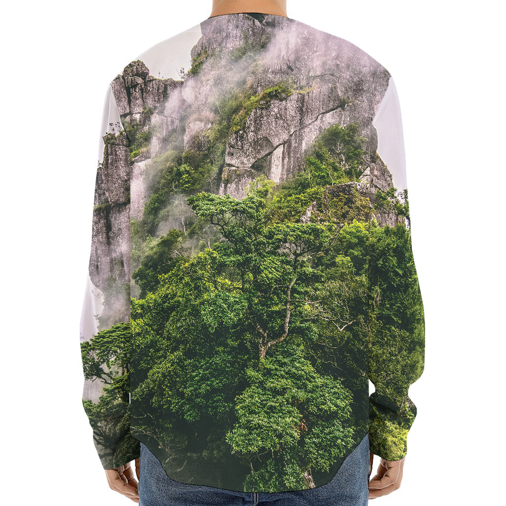 High Mountain Print Long Sleeve Baseball Jersey