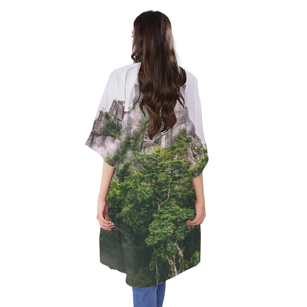 High Mountain Print Open Front Beach Cover Up