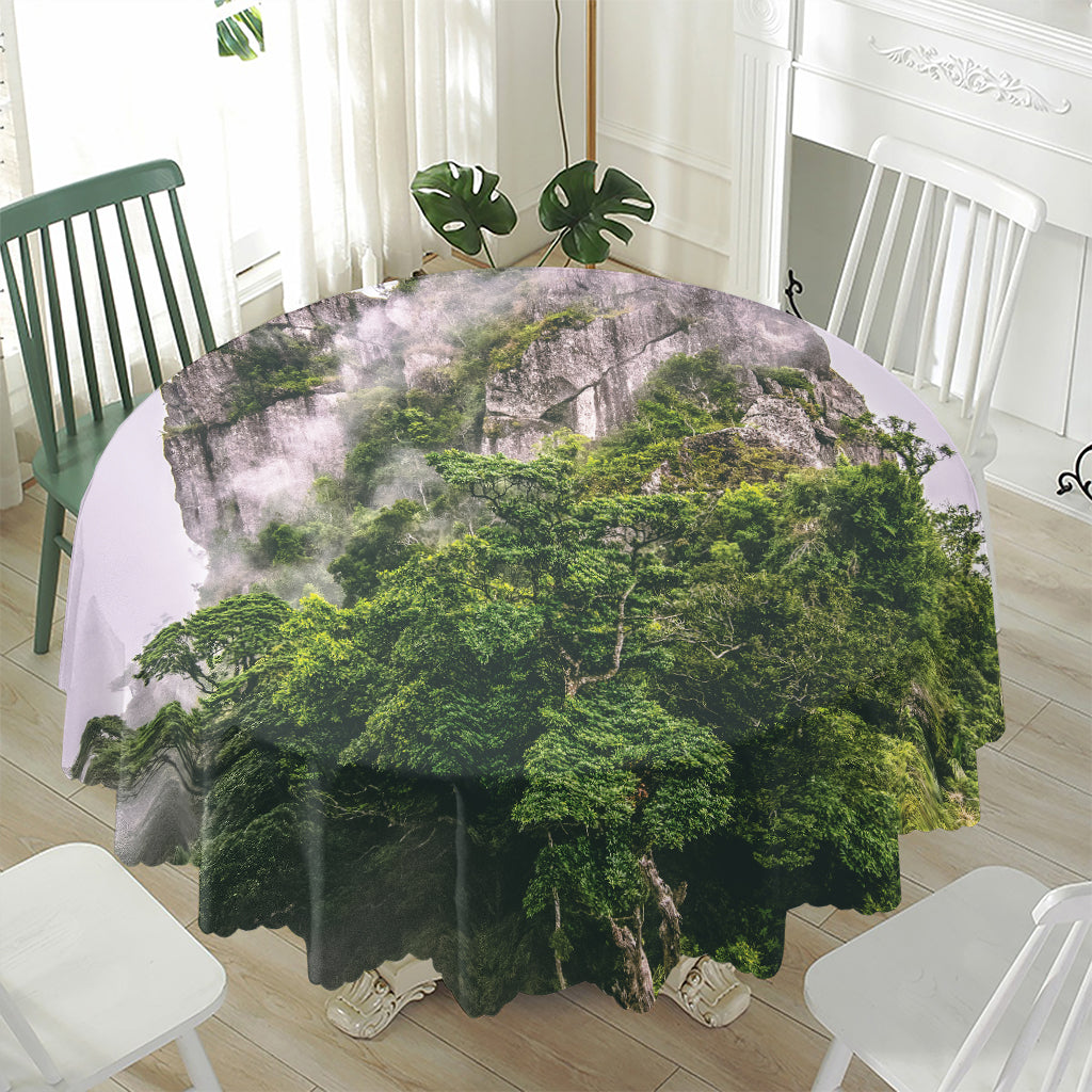 High Mountain Print Waterproof Round Tablecloth