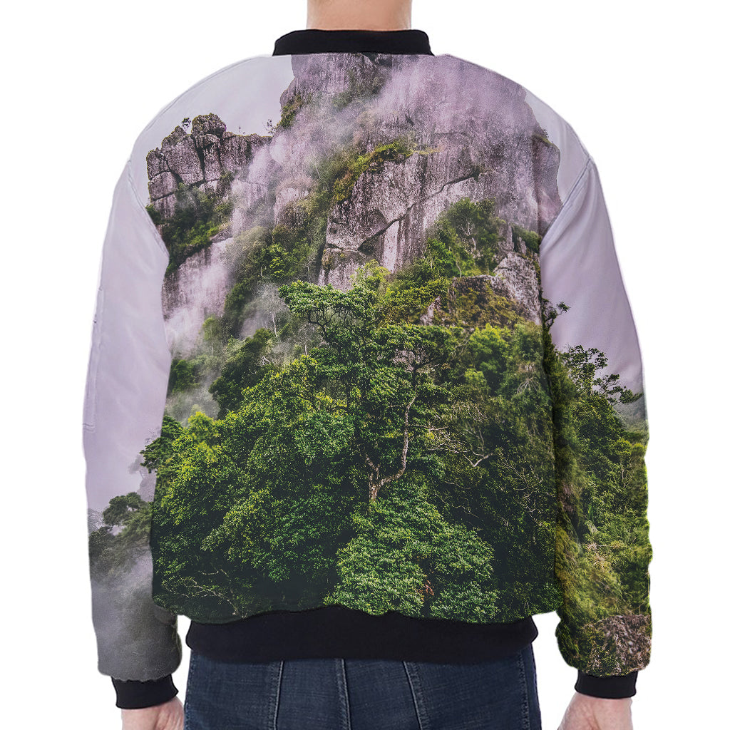 High Mountain Print Zip Sleeve Bomber Jacket