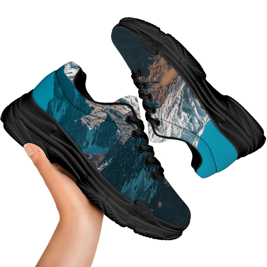 Himalaya Mountain Print Black Chunky Shoes