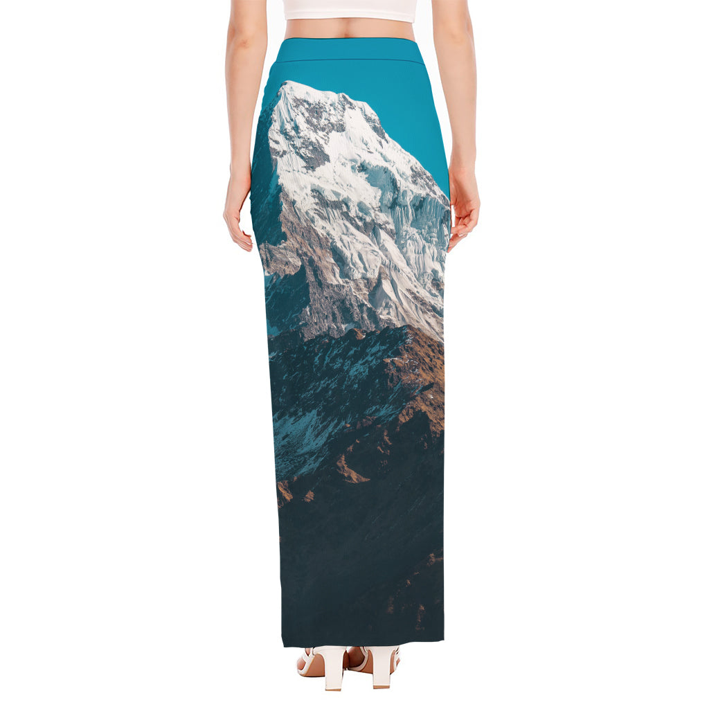 Himalaya Mountain Print High Slit Maxi Skirt