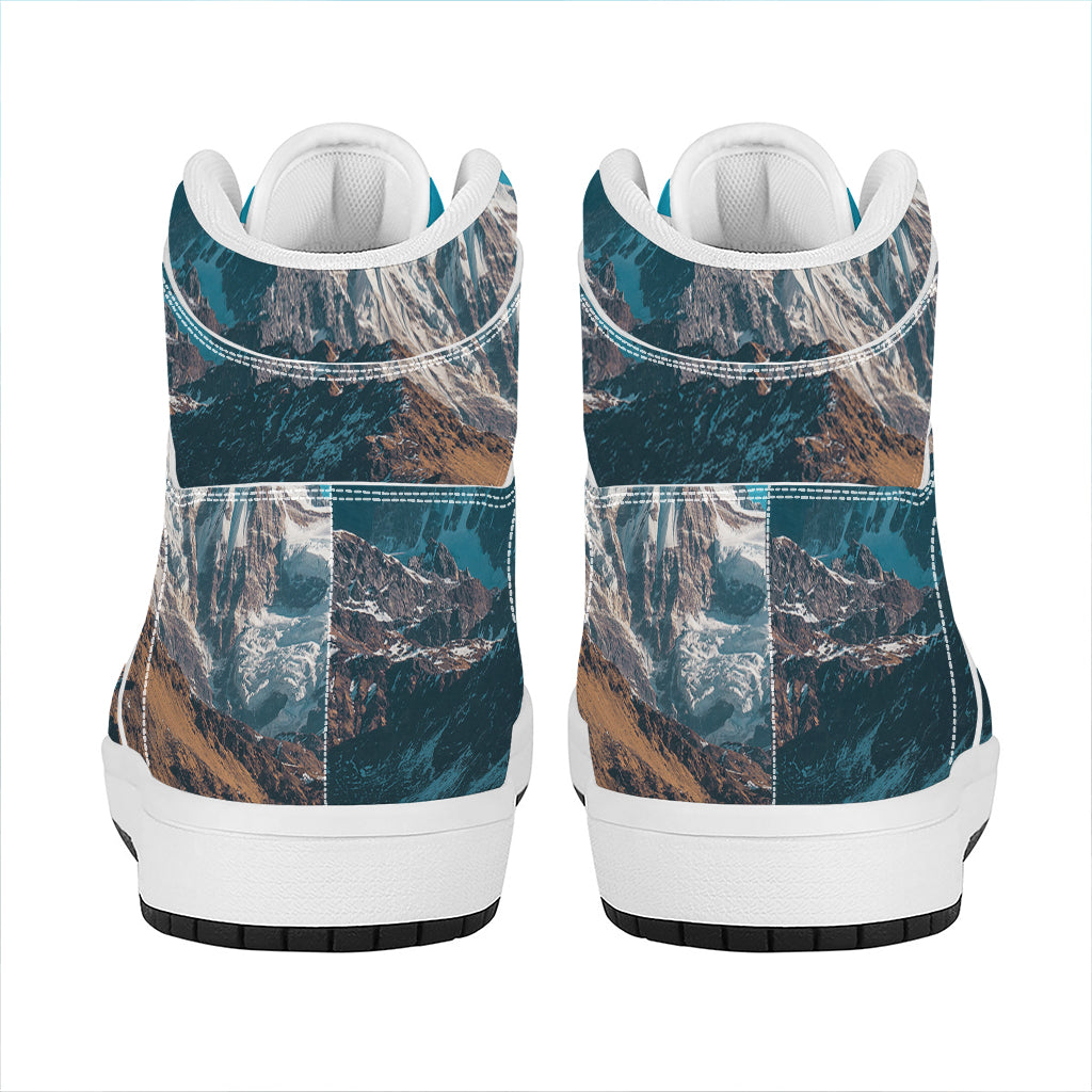 Himalaya Mountain Print High Top Leather Sneakers