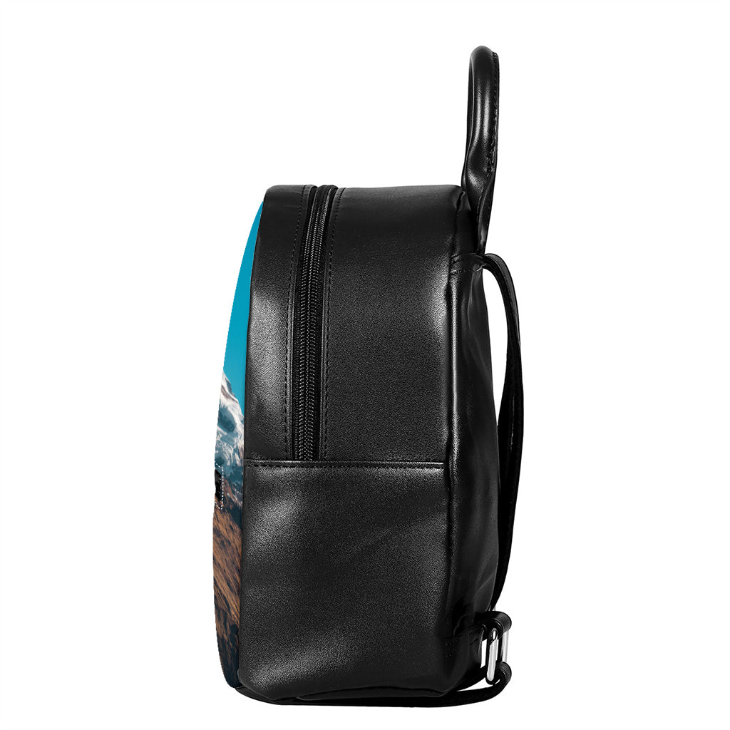 Himalaya Mountain Print Leather Backpack