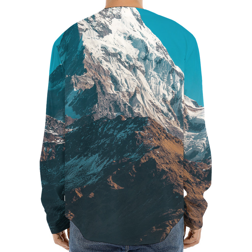 Himalaya Mountain Print Long Sleeve Baseball Jersey