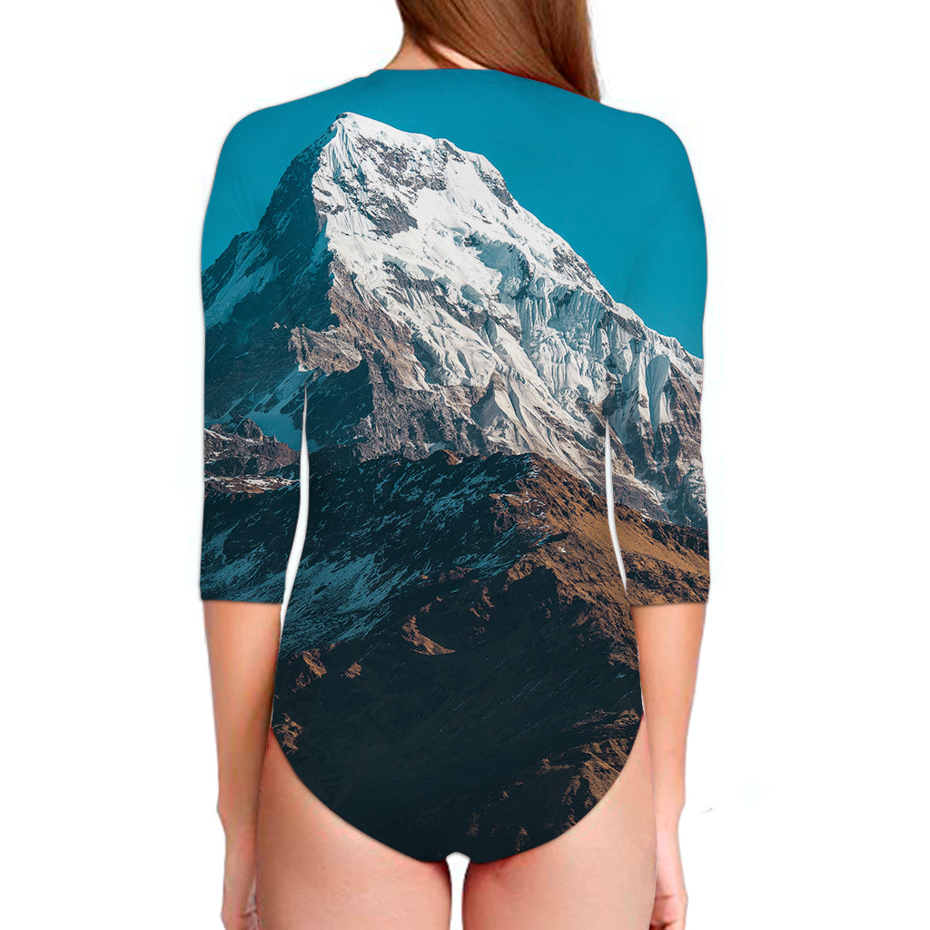 Himalaya Mountain Print Long Sleeve Swimsuit