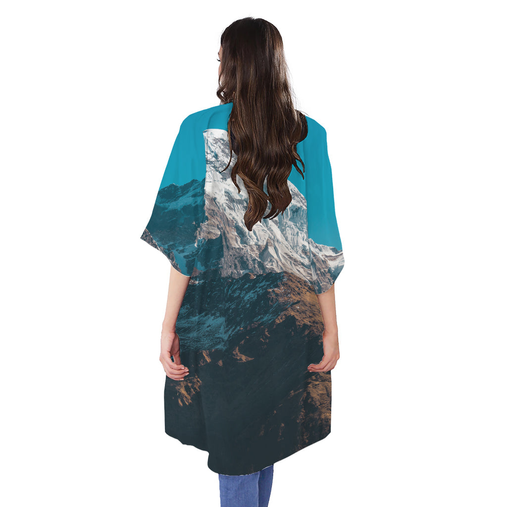 Himalaya Mountain Print Open Front Beach Cover Up