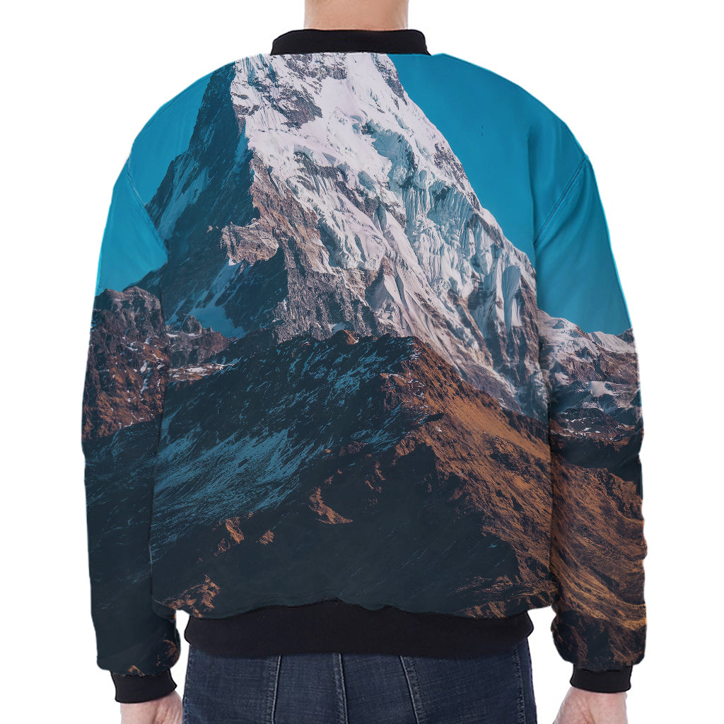 Himalaya Mountain Print Zip Sleeve Bomber Jacket