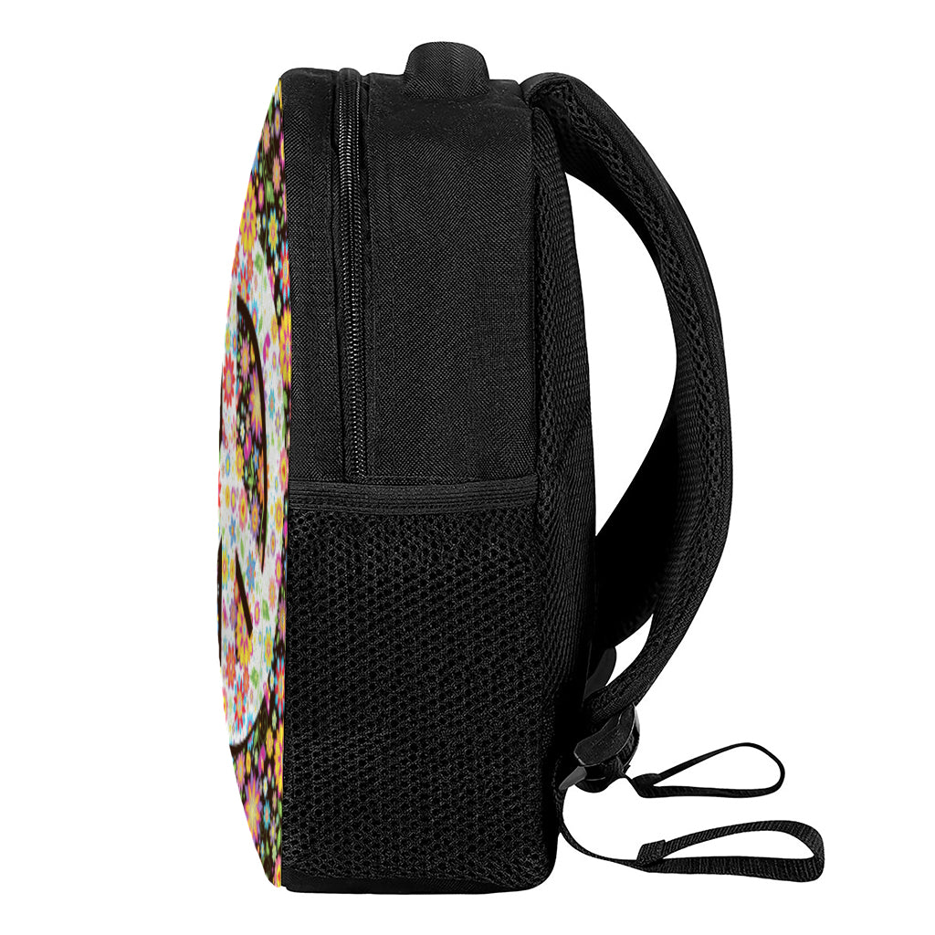 Hippie Flower Peace Sign Print Casual Backpack