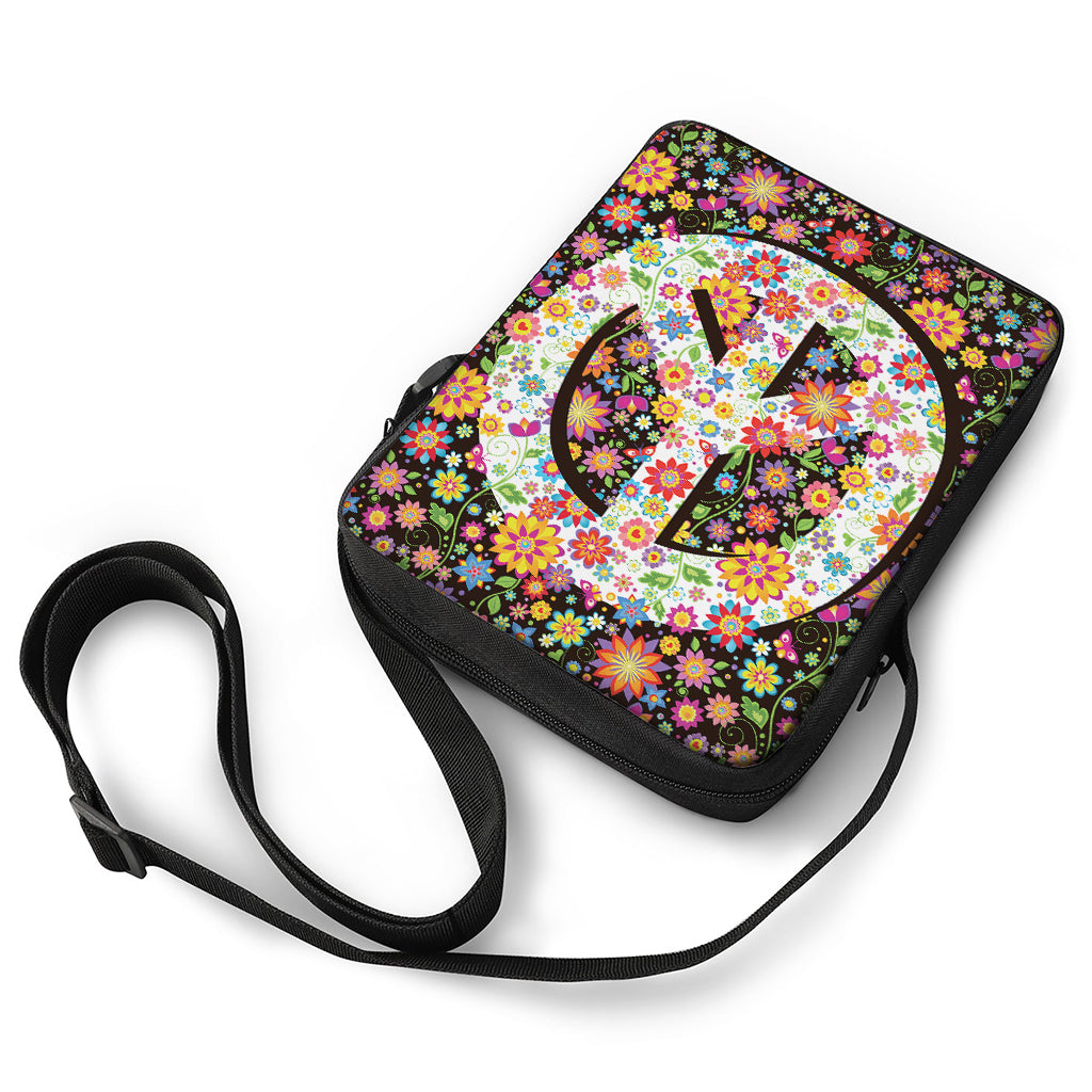 Hippie Flower Peace Sign Print Rectangular Crossbody Bag