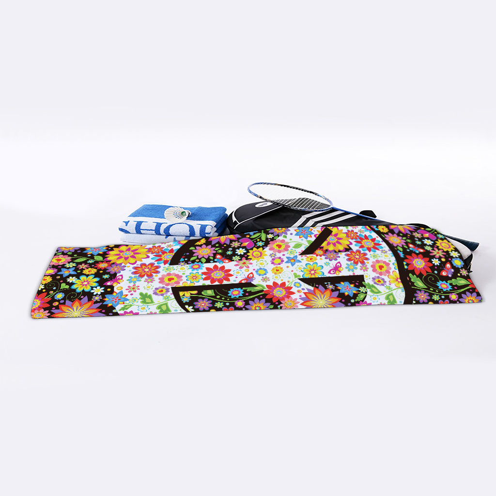 Hippie Flower Peace Sign Print Sports Towel