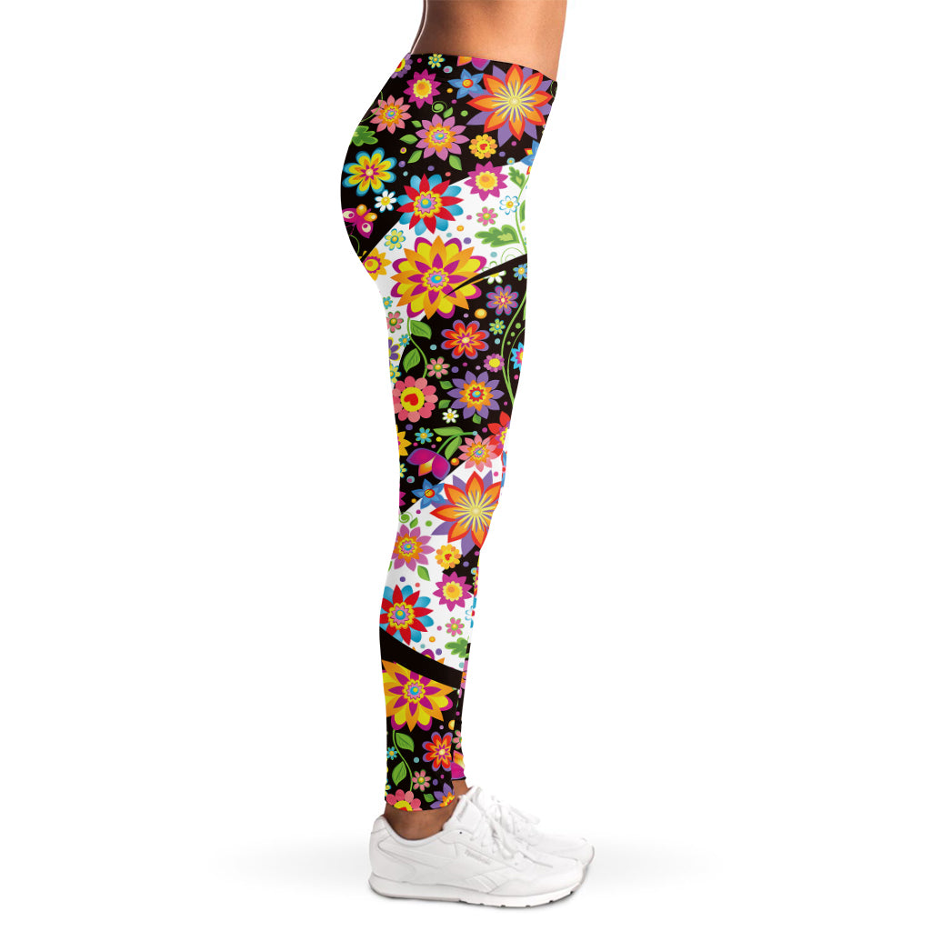 Hippie Flower Peace Sign Print Women's Leggings