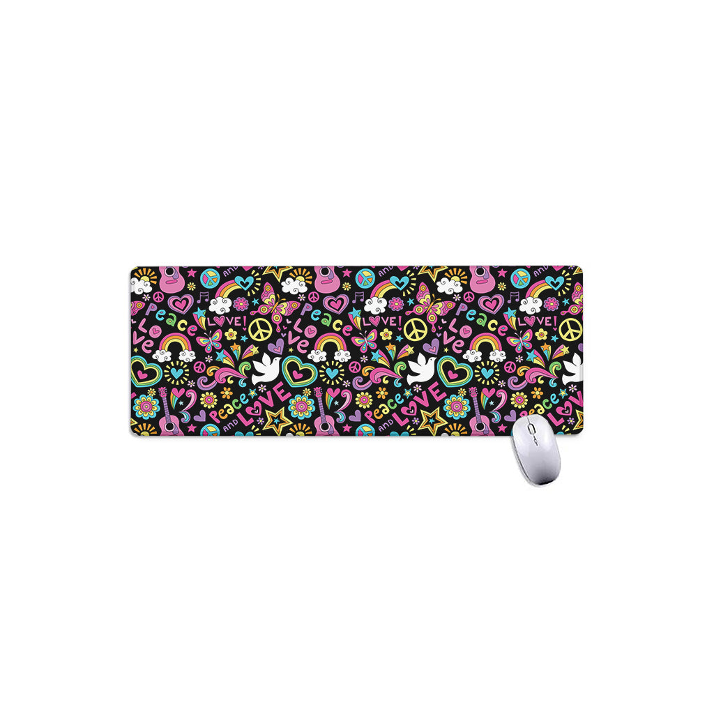 Hippie Peace Sign And Love Pattern Print Extended Mouse Pad