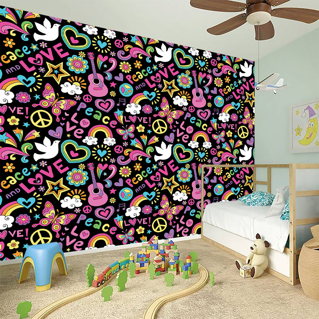 Hippie Peace Sign And Love Pattern Print Wall Sticker