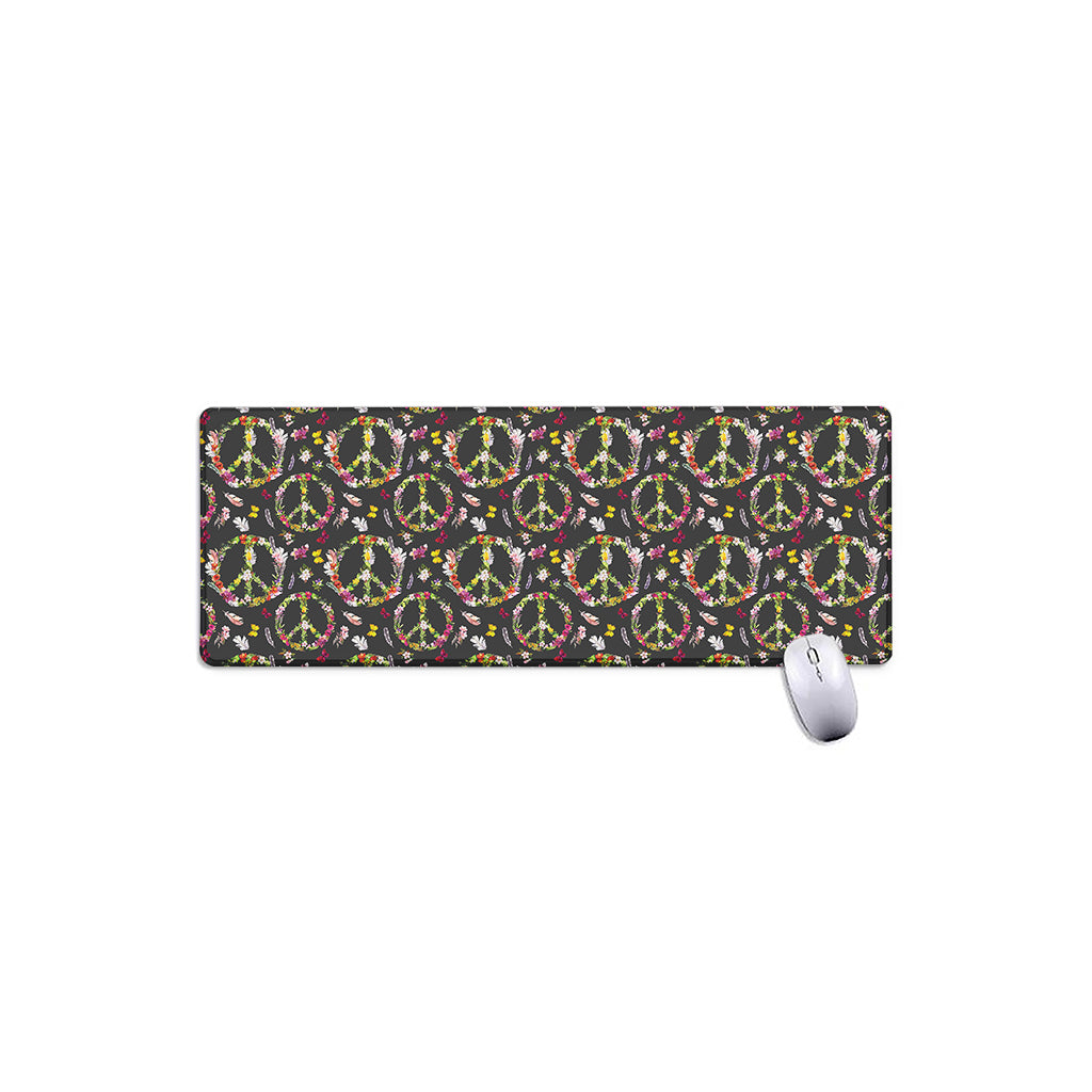 Hippie Peace Sign Flower Pattern Print Extended Mouse Pad