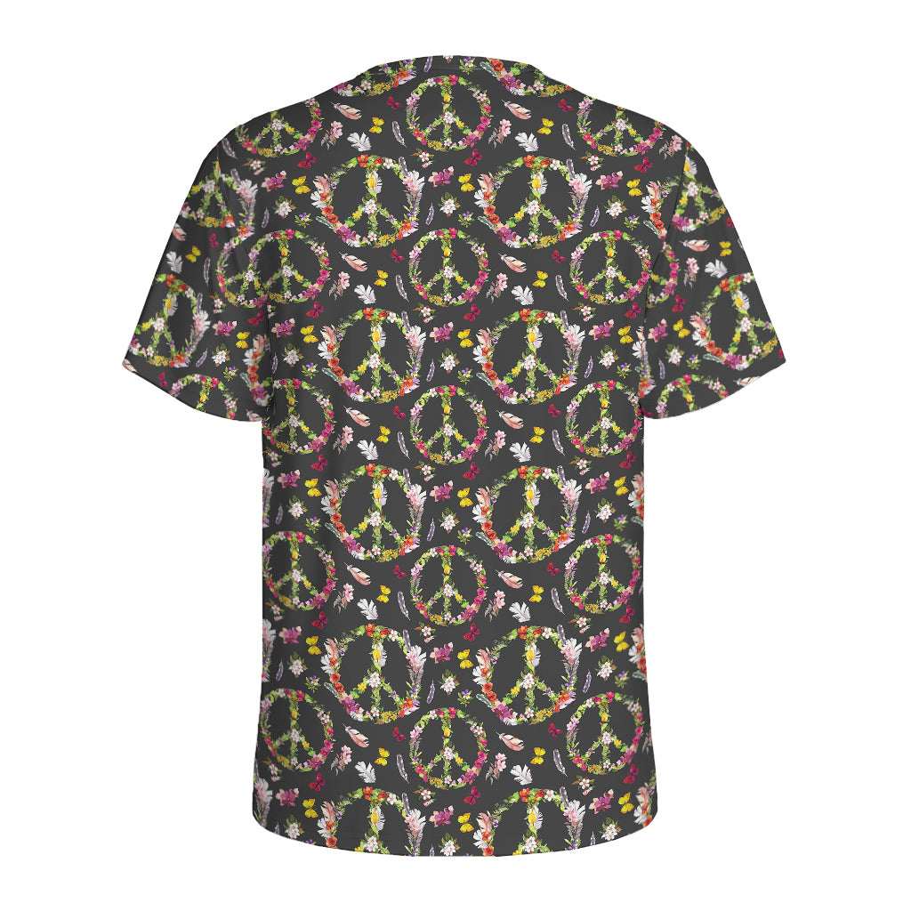 Hippie Peace Sign Flower Pattern Print Men's Sports T-Shirt