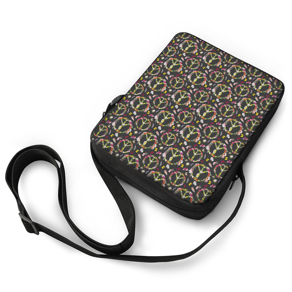 Hippie Peace Sign Flower Pattern Print Rectangular Crossbody Bag
