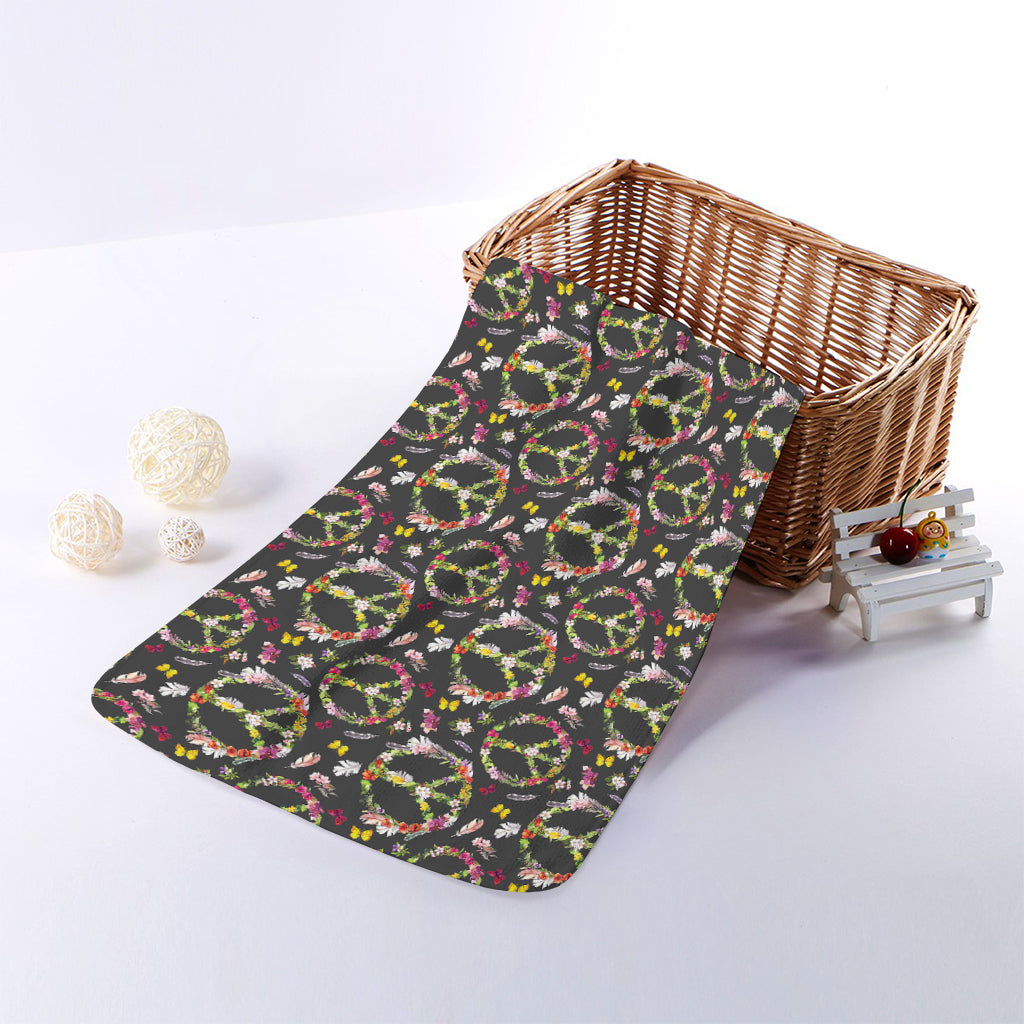 Hippie Peace Sign Flower Pattern Print Towel