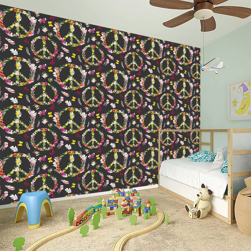 Hippie Peace Sign Flower Pattern Print Wall Sticker
