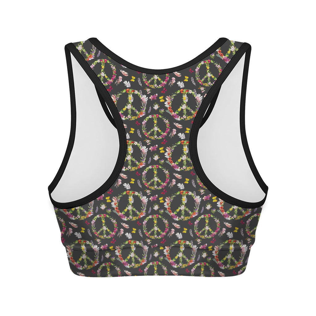 Hippie Peace Sign Flower Pattern Print Women's Sports Bra