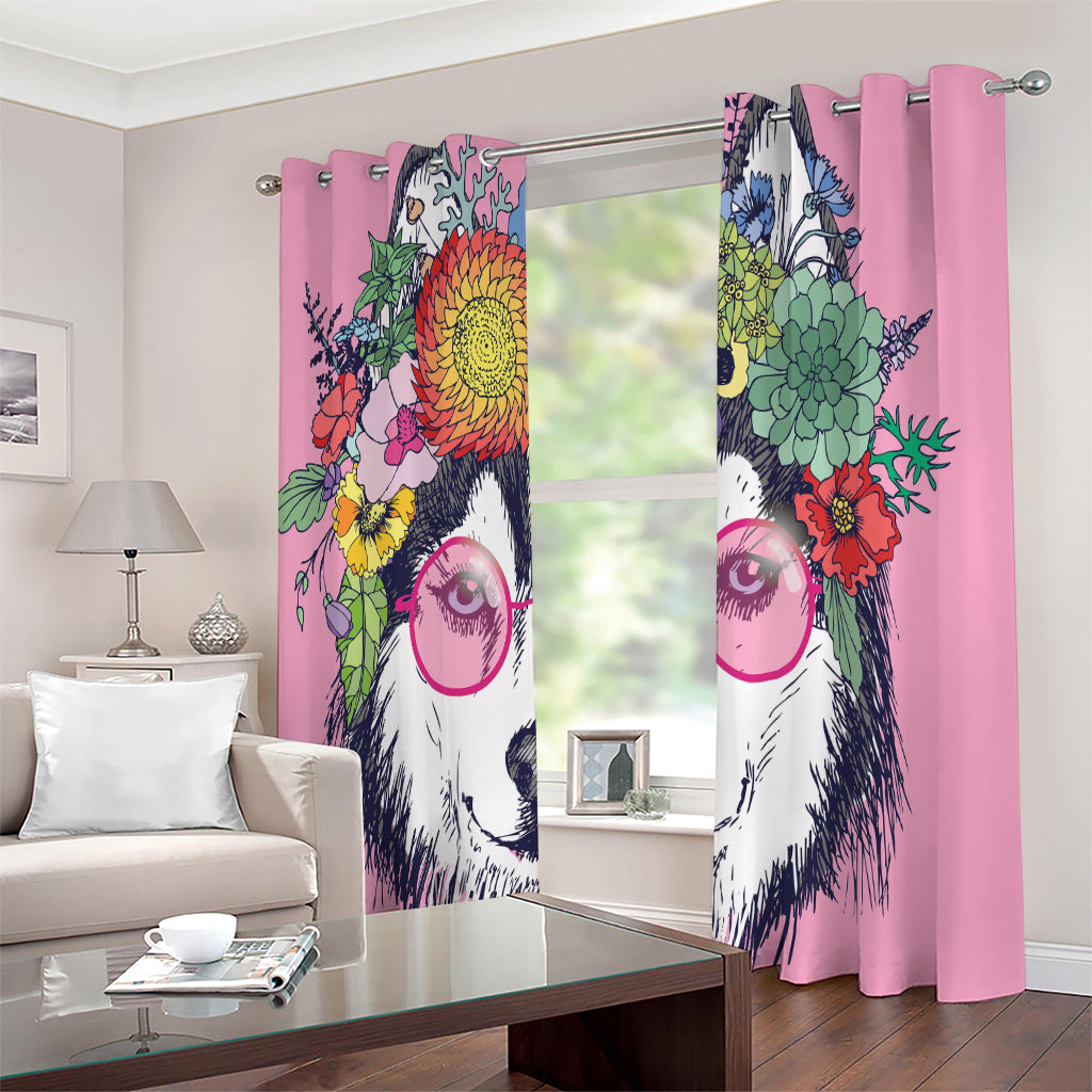 Hippie Siberian Husky Print Extra Wide Grommet Curtains