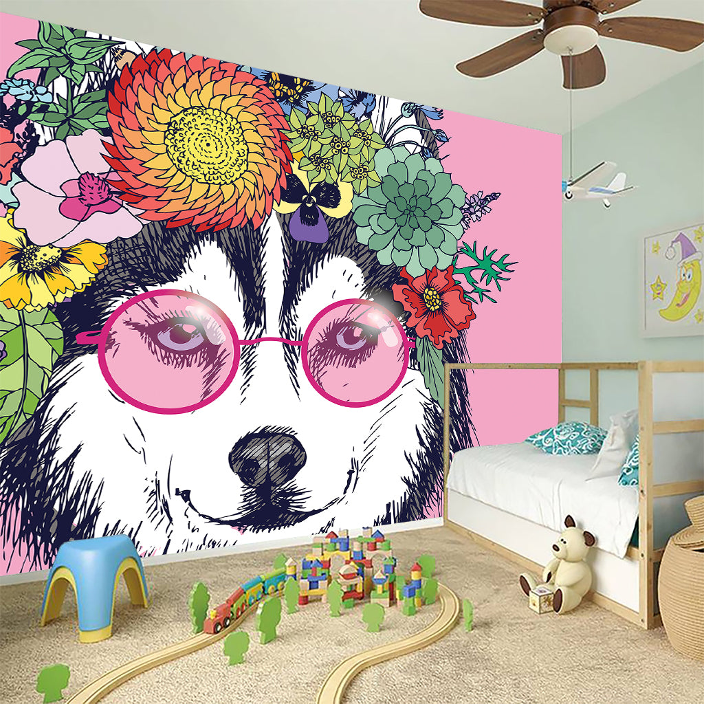 Hippie Siberian Husky Print Wall Sticker