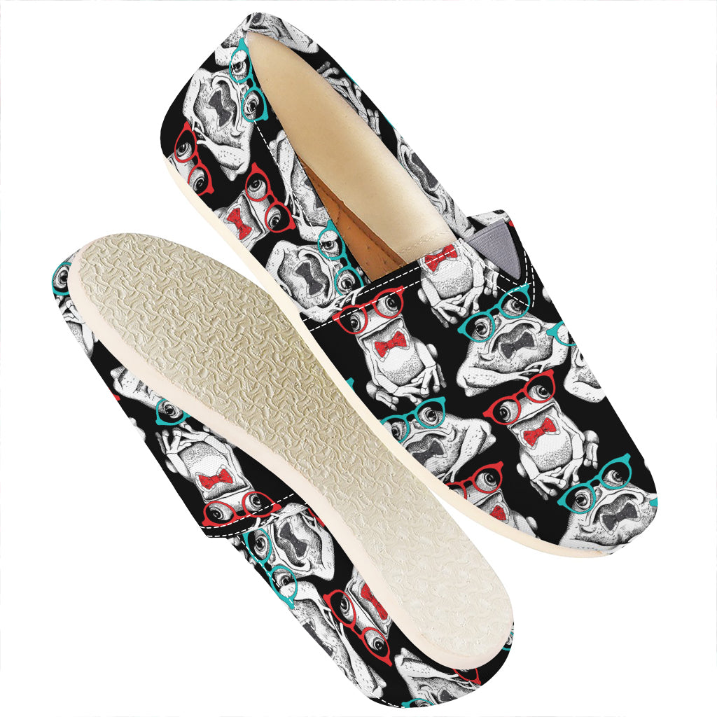 Hipster Frog Pattern Print Casual Shoes