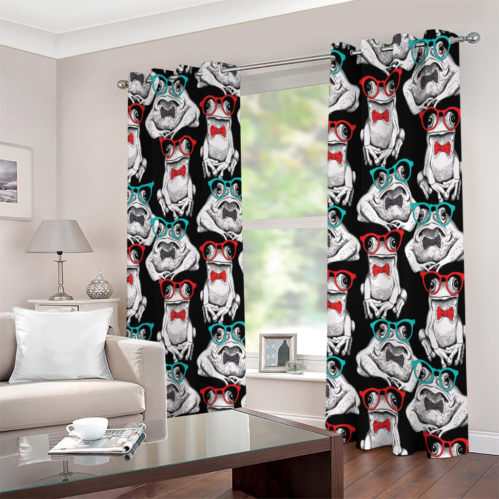 Hipster Frog Pattern Print Extra Wide Grommet Curtains